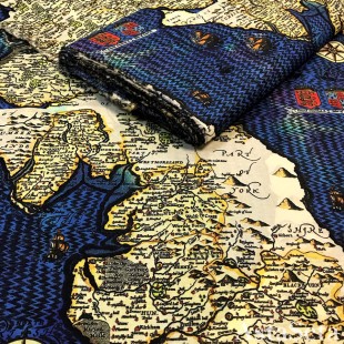 Батист бежево-синяя карта мира
