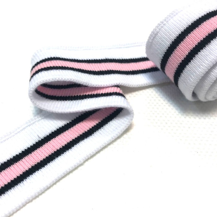 Подвяз узкий белый с розовым и черным